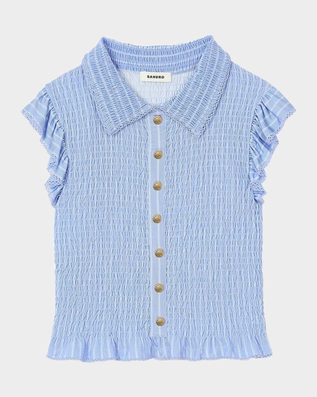 Bleuet Smocked Ruffle-Trim Top